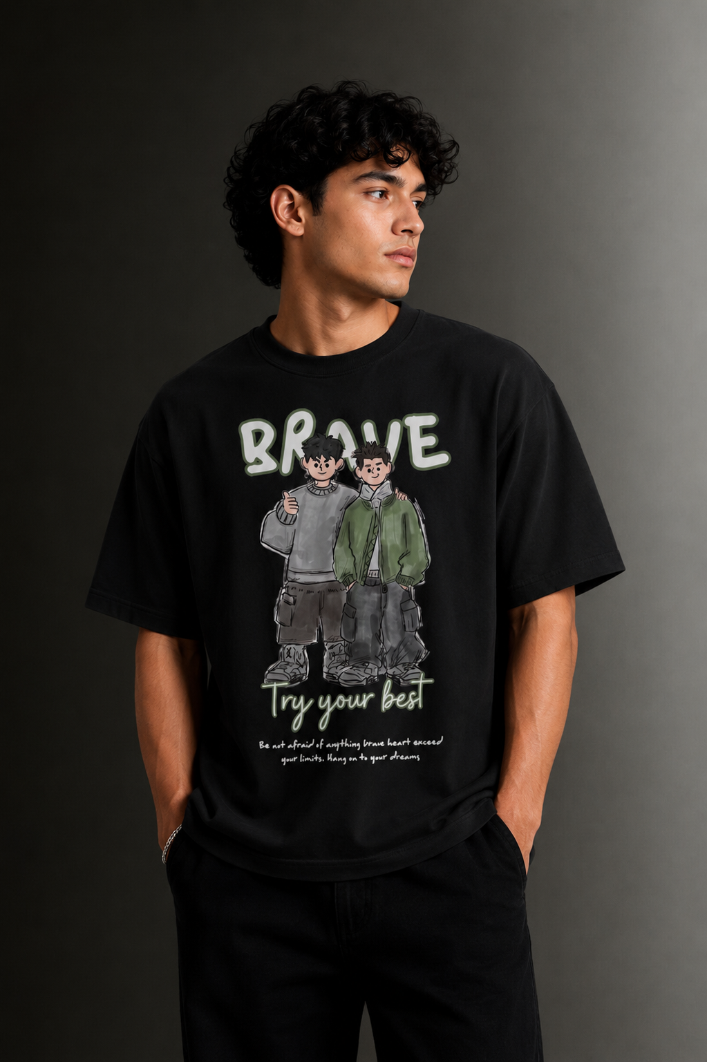Men's Drop Shoulder Front Printed T-Shirt | Graphic Tee | OUTPUFF