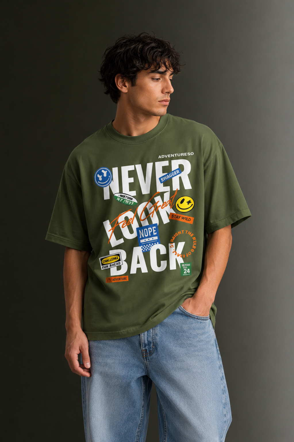 Men's Drop Shoulder Front Printed T-Shirt | Graphic Tee | OUTPUFF