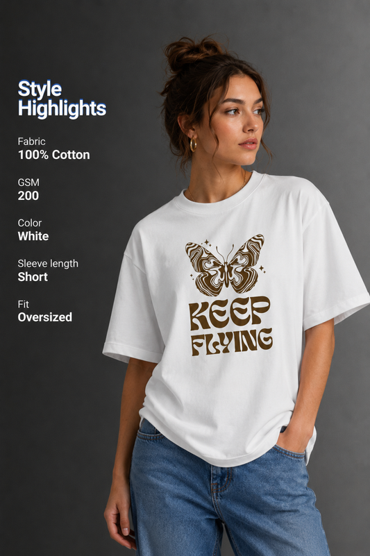 Women Drop Shoulder Front Printed T-Shirt | OUTPUFF