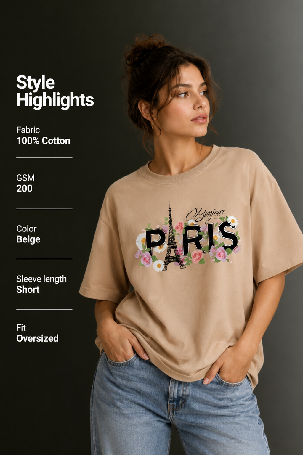 Women Drop Shoulder Front Printed T-Shirt | OUTPUFF