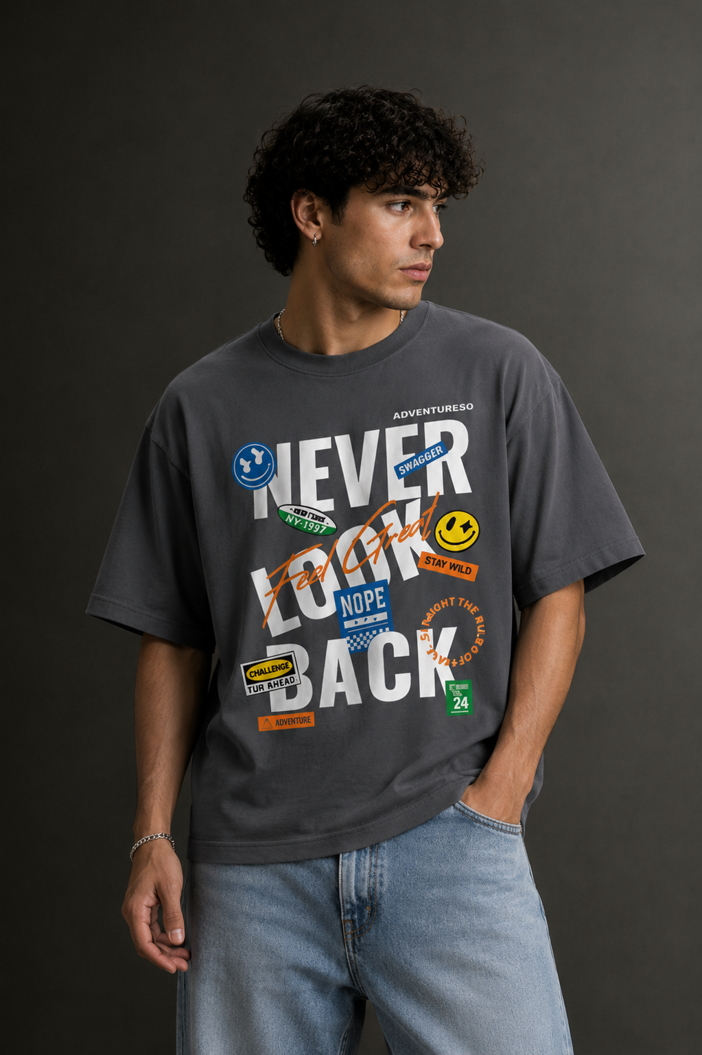 Men's Drop Shoulder Front Printed T-Shirt | Graphic Tee | OUTPUFF