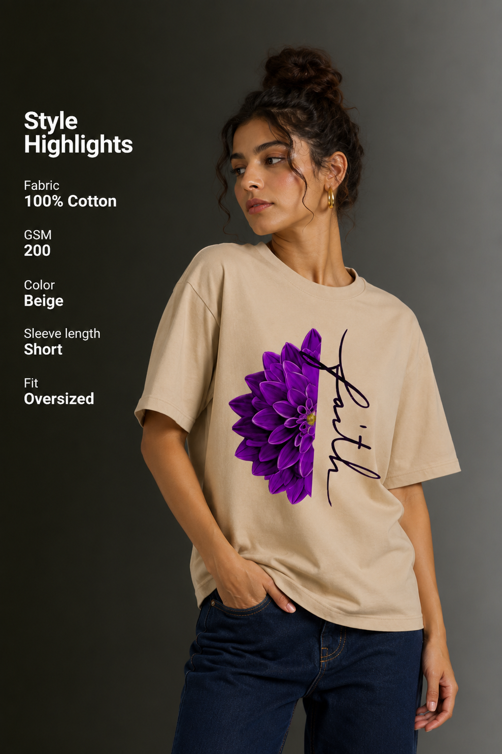 Women Drop Shoulder Front Printed T-Shirt | OUTPUFF