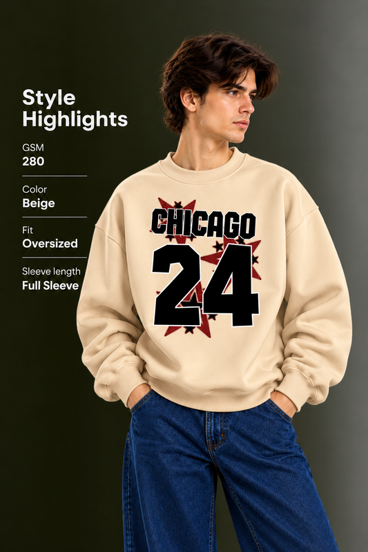 OUTPUFF Printed Oversized Drop Shoulder Crew Neck Sweatshirt
