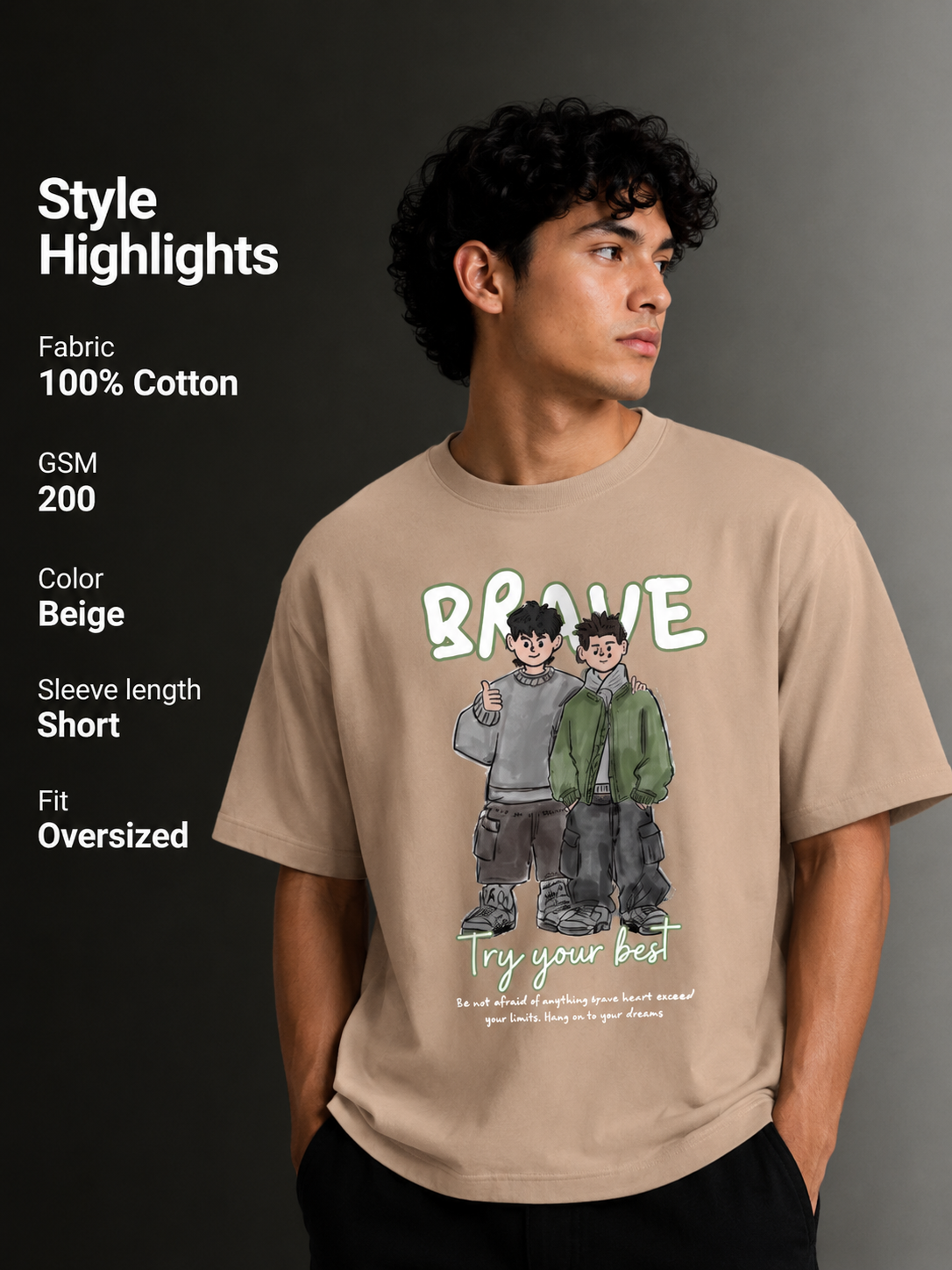 Men's Drop Shoulder Front Printed T-Shirt | Graphic Tee | OUTPUFF