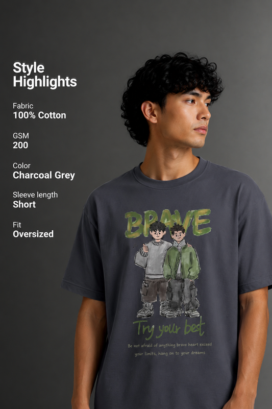 Men's Drop Shoulder Front Printed T-Shirt | Graphic Tee | OUTPUFF