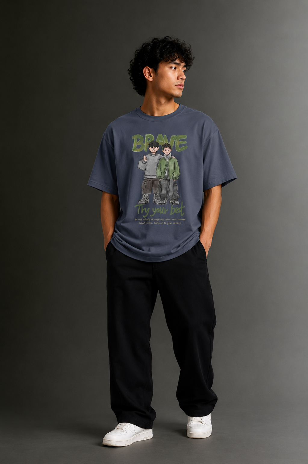 Men's Drop Shoulder Front Printed T-Shirt | Graphic Tee | OUTPUFF