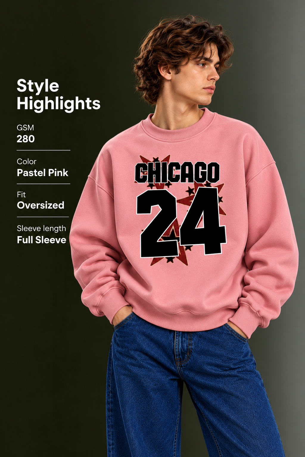 OUTPUFF Printed Oversized Drop Shoulder Crew Neck Sweatshirt
