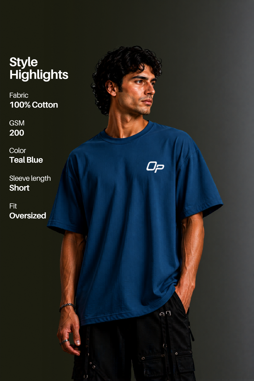 MENS DROP SHOULDER (TEAL BLUE)