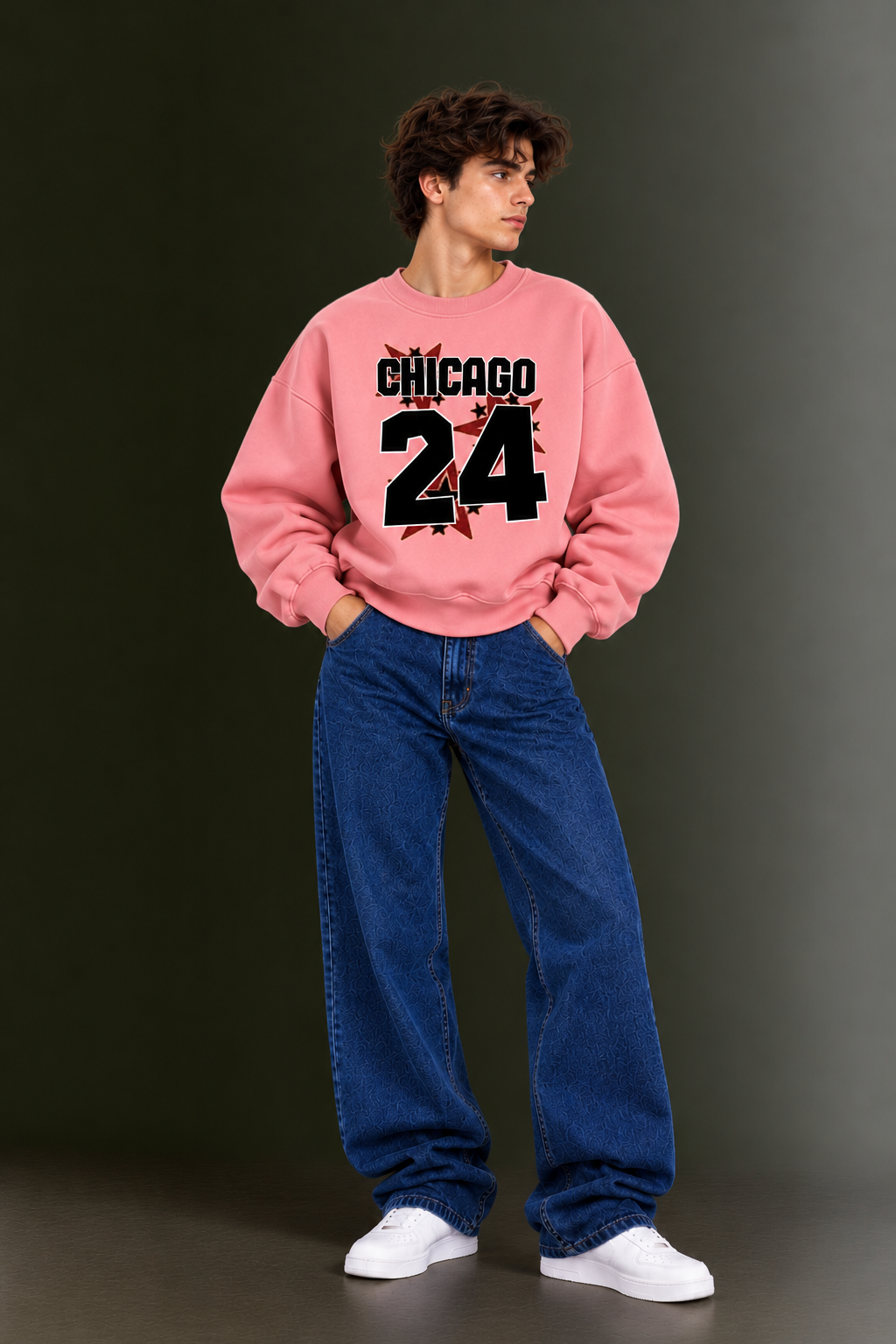 OUTPUFF Printed Oversized Drop Shoulder Crew Neck Sweatshirt