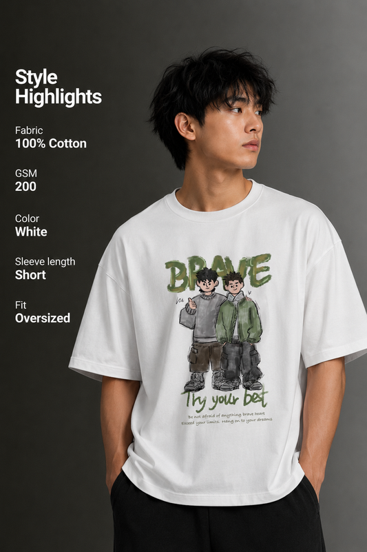 Men's Drop Shoulder Front Printed T-Shirt | Graphic Tee | OUTPUFF
