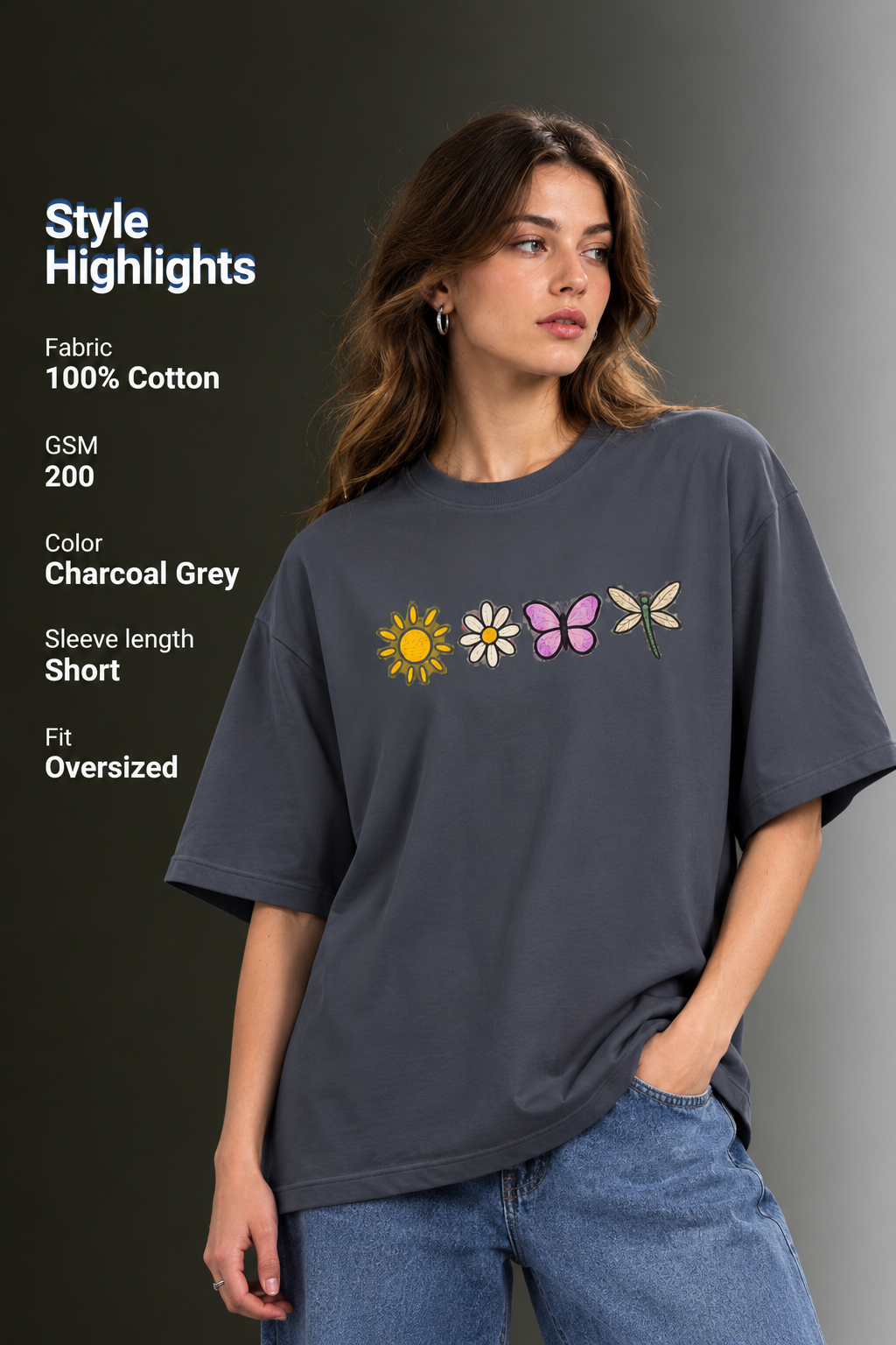 Women Drop Shoulder Front Printed T-Shirt | OUTPUFF