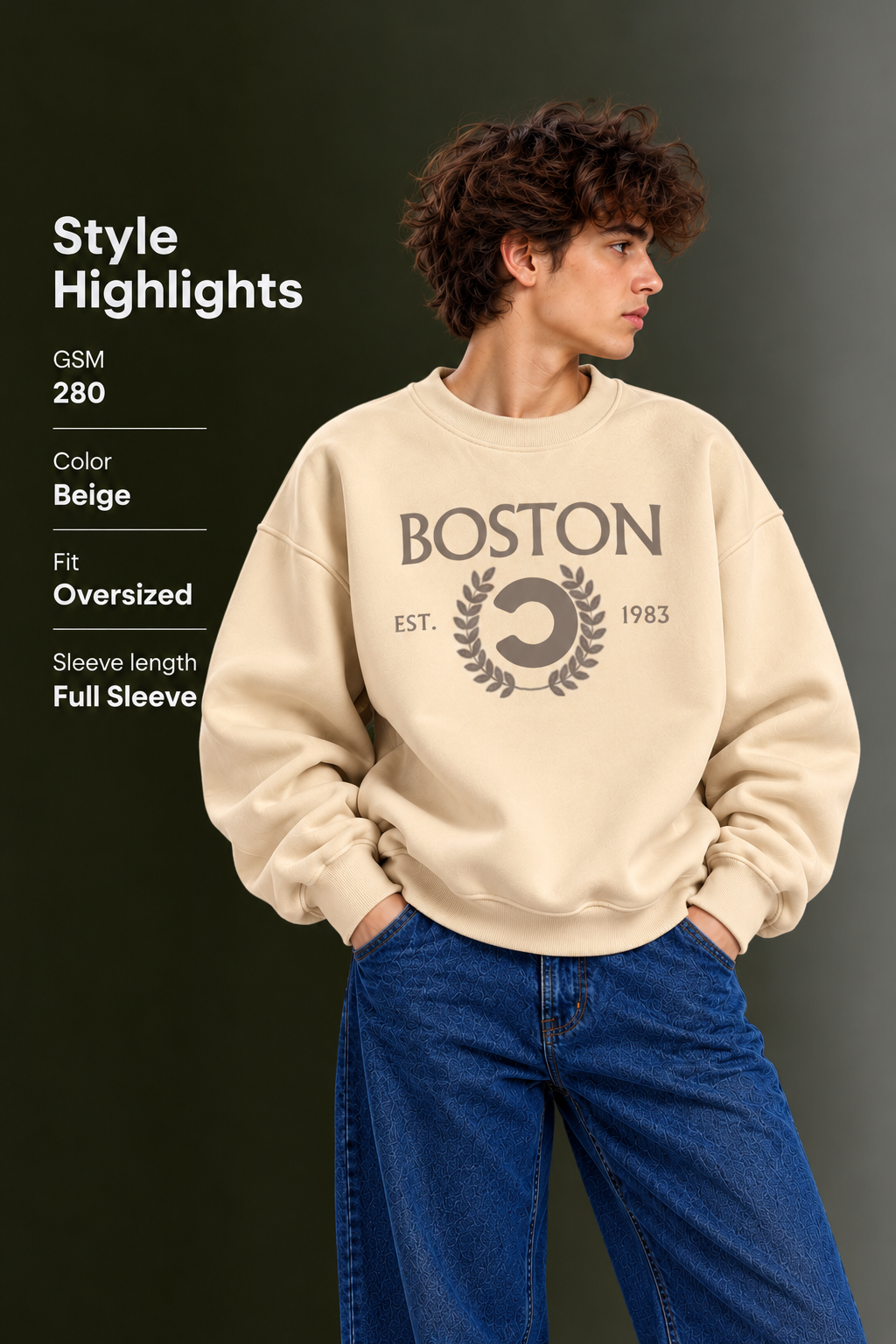 OUTPUFF Printed Oversized Drop Shoulder Crew Neck Sweatshirt