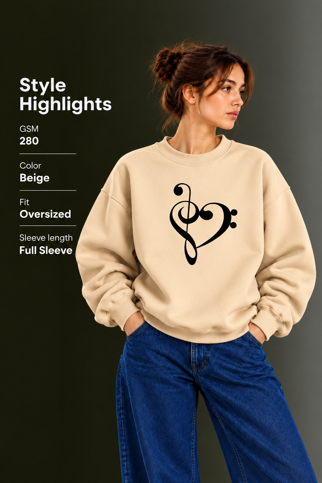 OUTPUFF Printed Oversized Drop Shoulder Crew Neck Sweatshirt