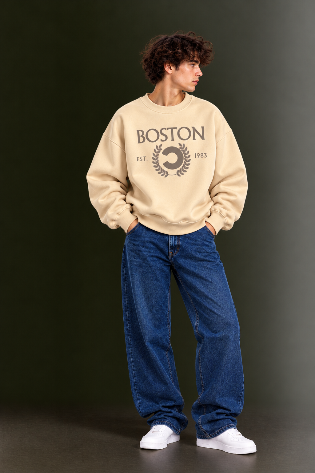 OUTPUFF Printed Oversized Drop Shoulder Crew Neck Sweatshirt