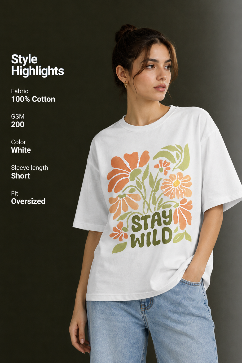 Women Drop Shoulder Front Printed T-Shirt | OUTPUFF