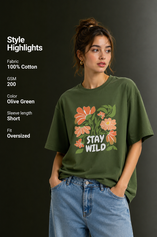 Women Drop Shoulder Front Printed T-Shirt | OUTPUFF