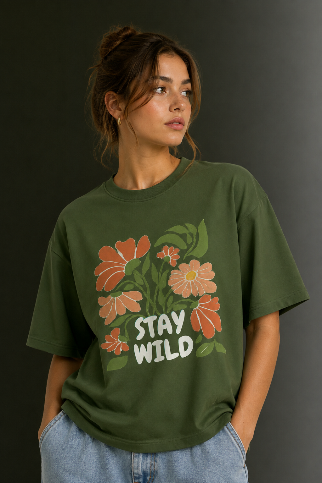 Women Drop Shoulder Front Printed T-Shirt | OUTPUFF