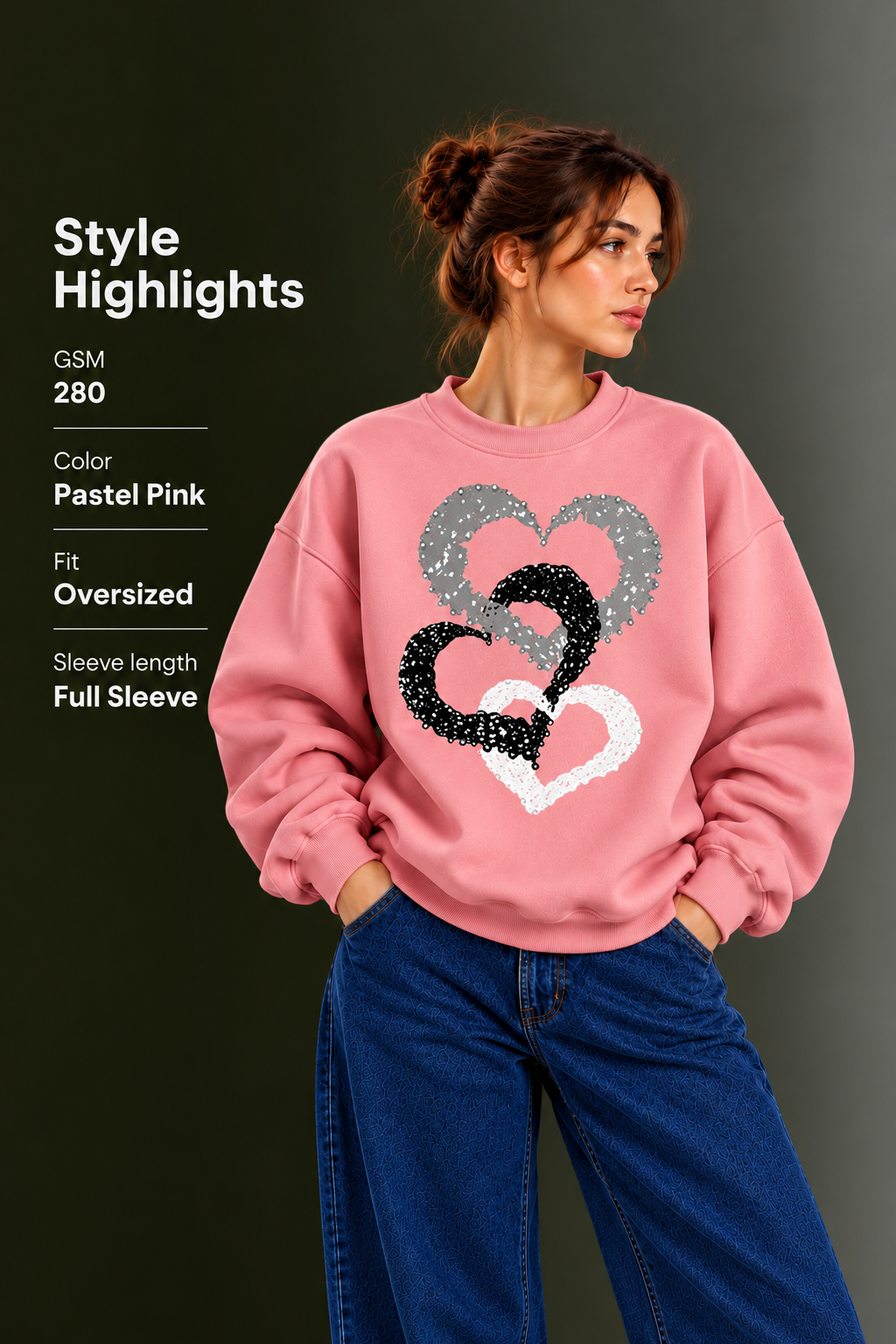 OUTPUFF Printed Oversized Drop Shoulder Crew Neck Sweatshirt