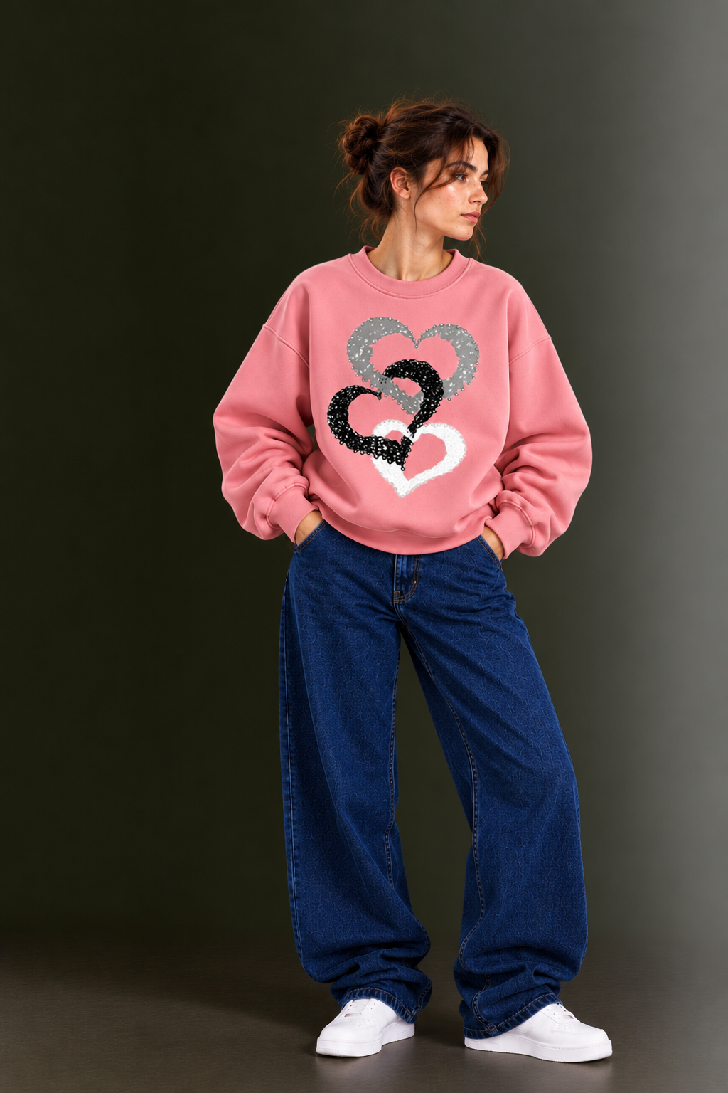 OUTPUFF Printed Oversized Drop Shoulder Crew Neck Sweatshirt