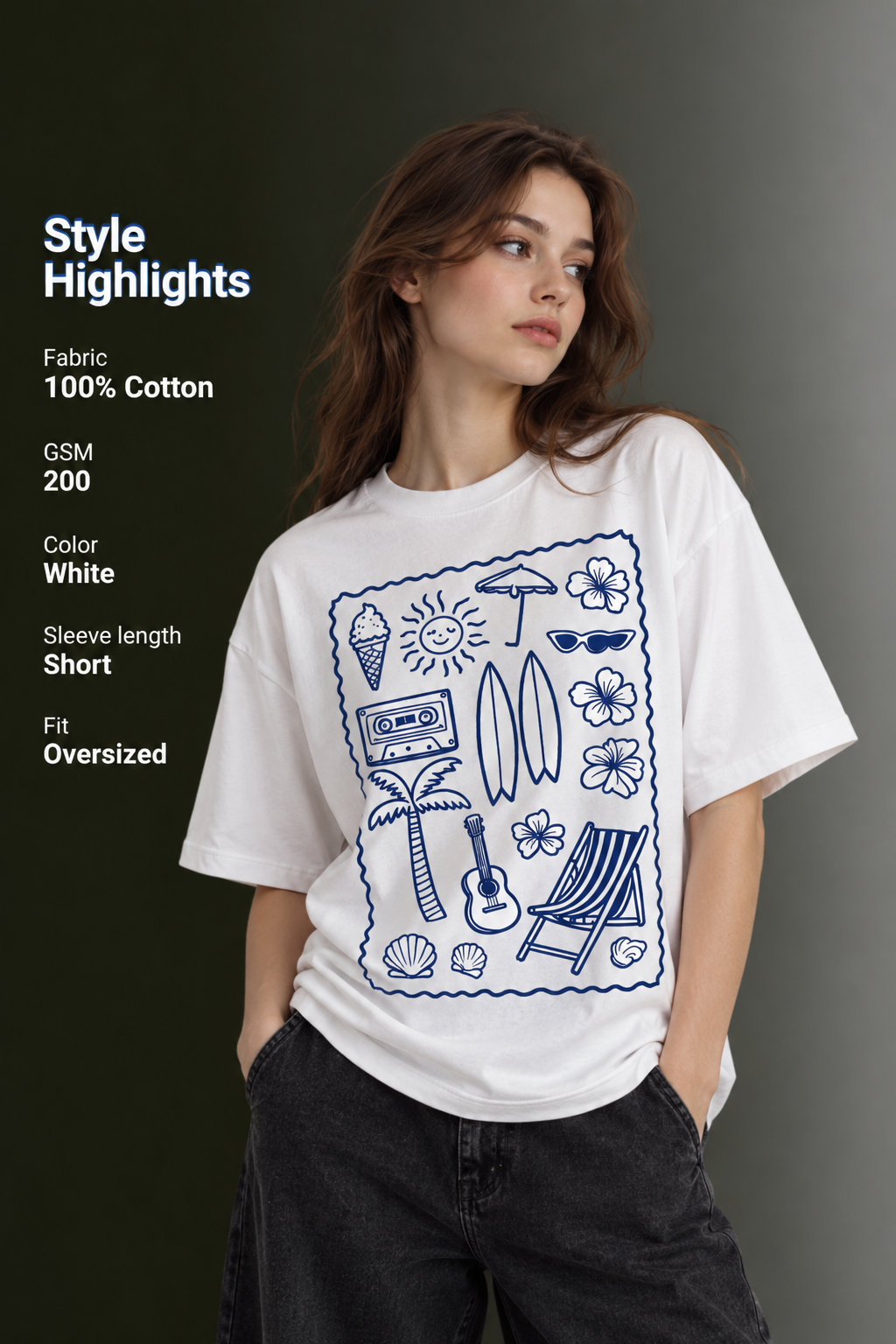 Women Drop Shoulder Front Printed T-Shirt | OUTPUFF