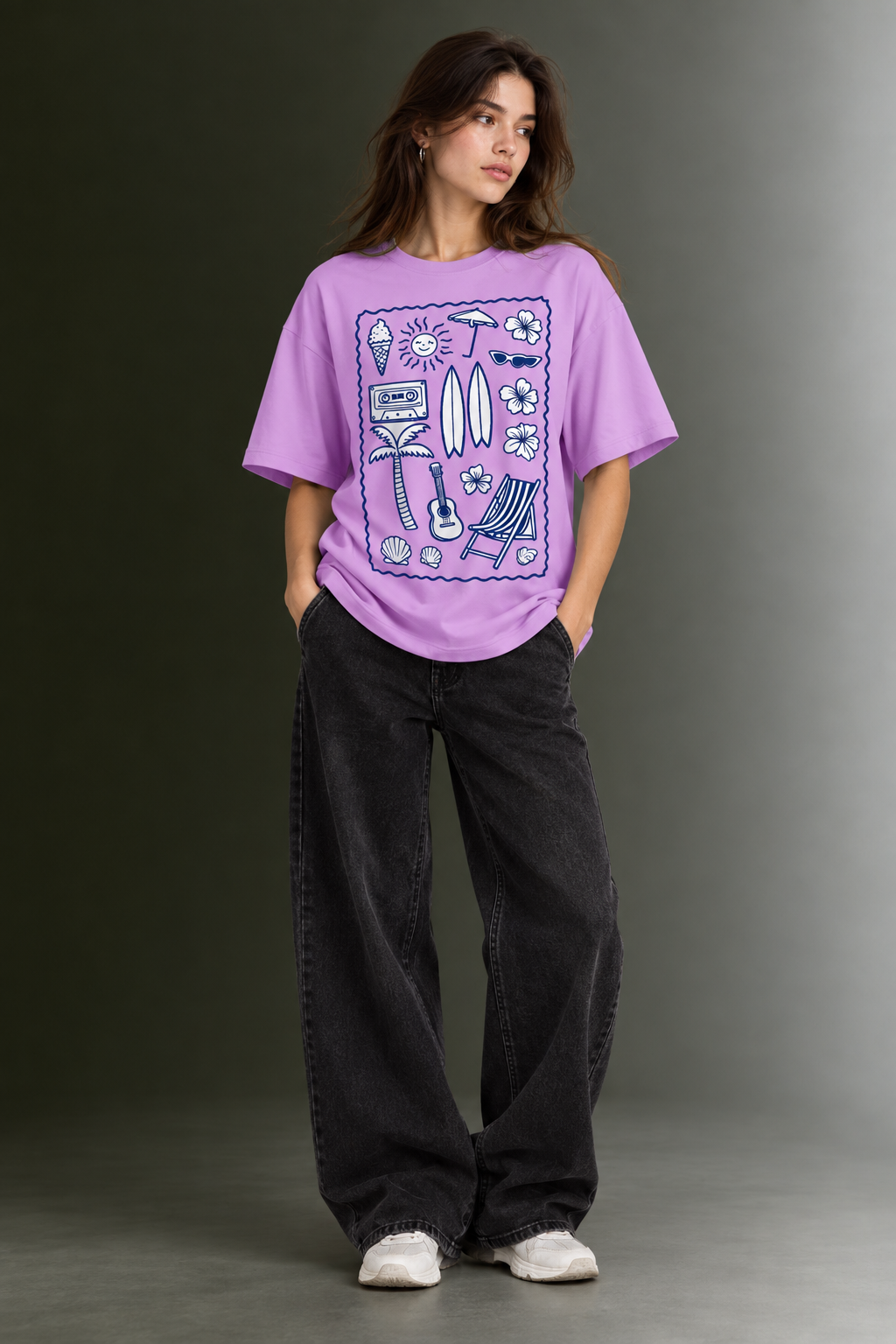 Women Drop Shoulder Front Printed T-Shirt | OUTPUFF