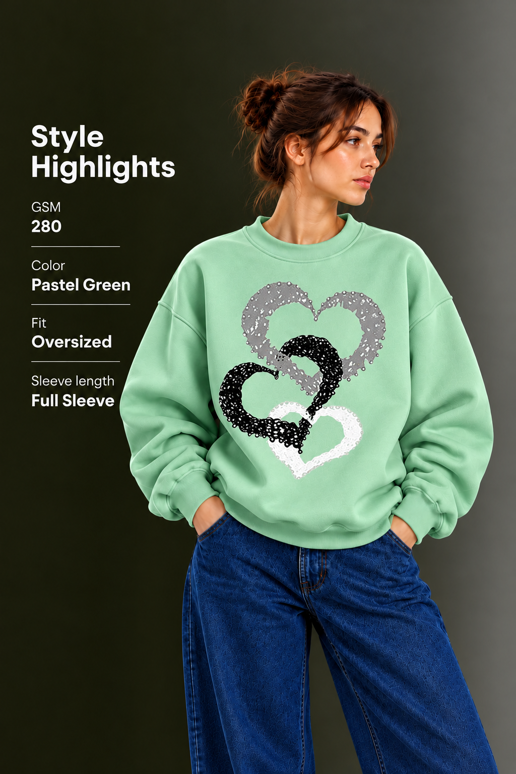 OUTPUFF Printed Oversized Drop Shoulder Crew Neck Sweatshirt
