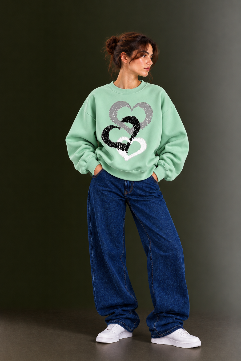 OUTPUFF Printed Oversized Drop Shoulder Crew Neck Sweatshirt