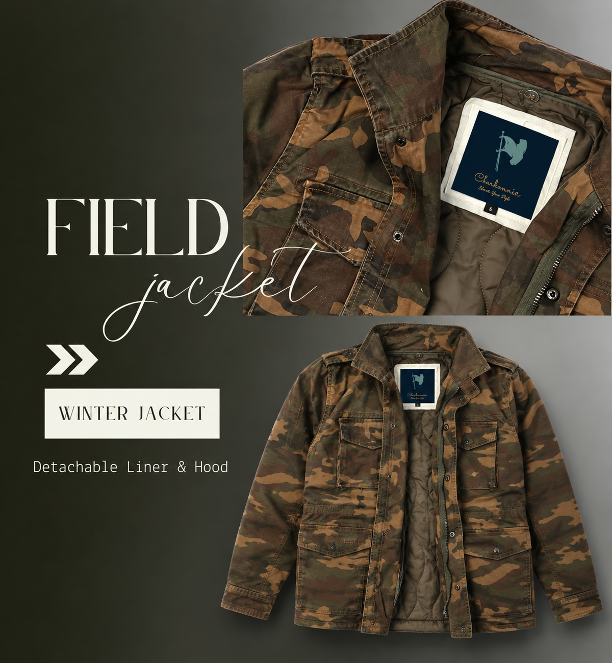 OUTPUFF Men’s Cotton-Blend Field Jacket with Removable Quilted Liner