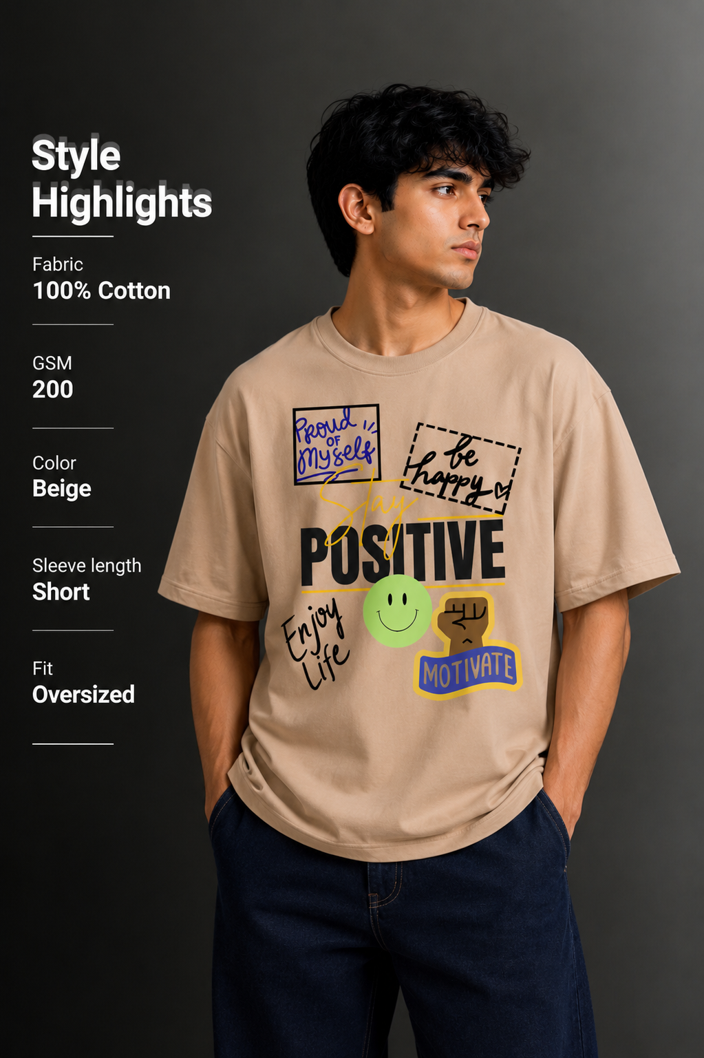 Men's Drop Shoulder Front Printed T-Shirt | Graphic Tee | OUTPUFF