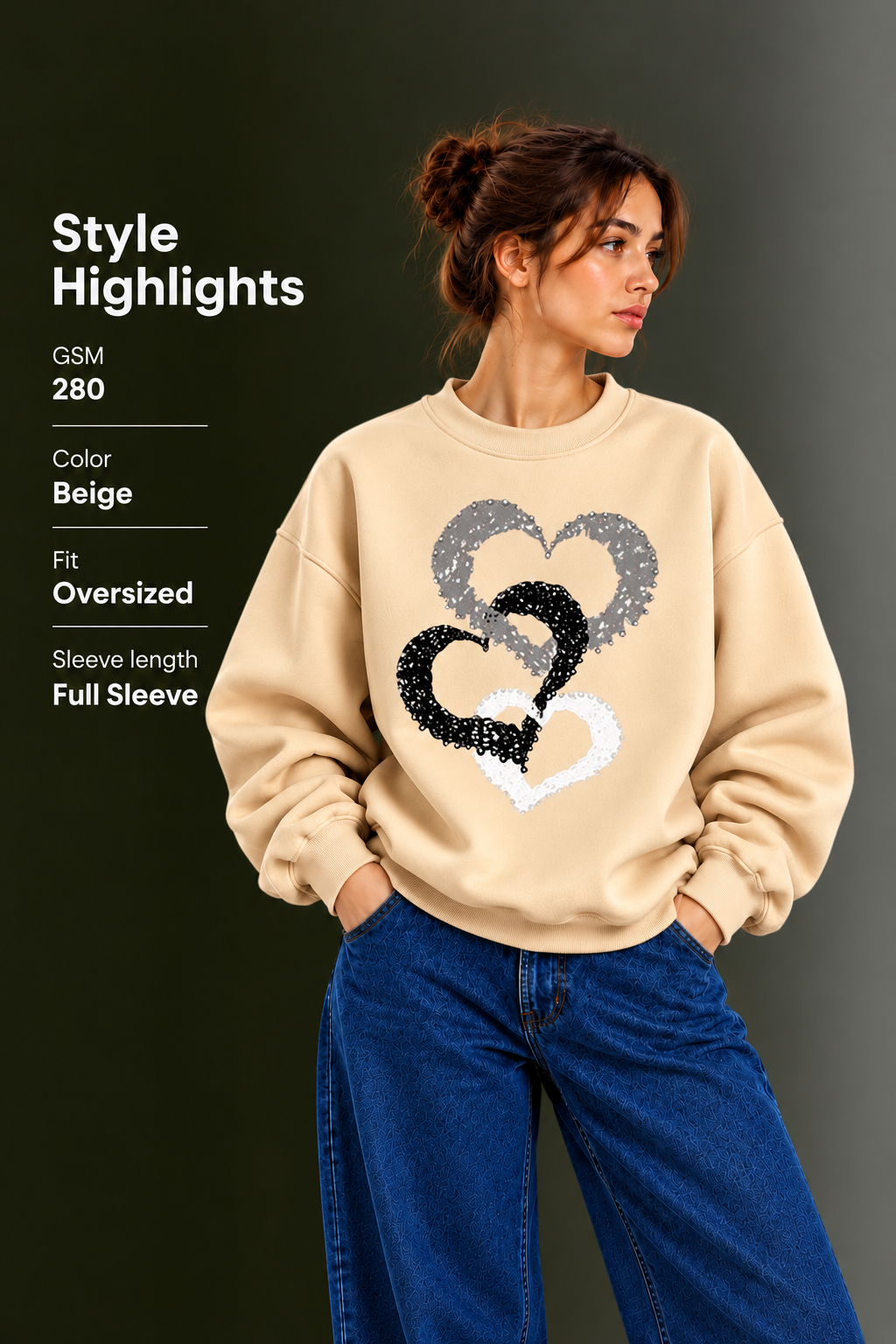 OUTPUFF Printed Oversized Drop Shoulder Crew Neck Sweatshirt