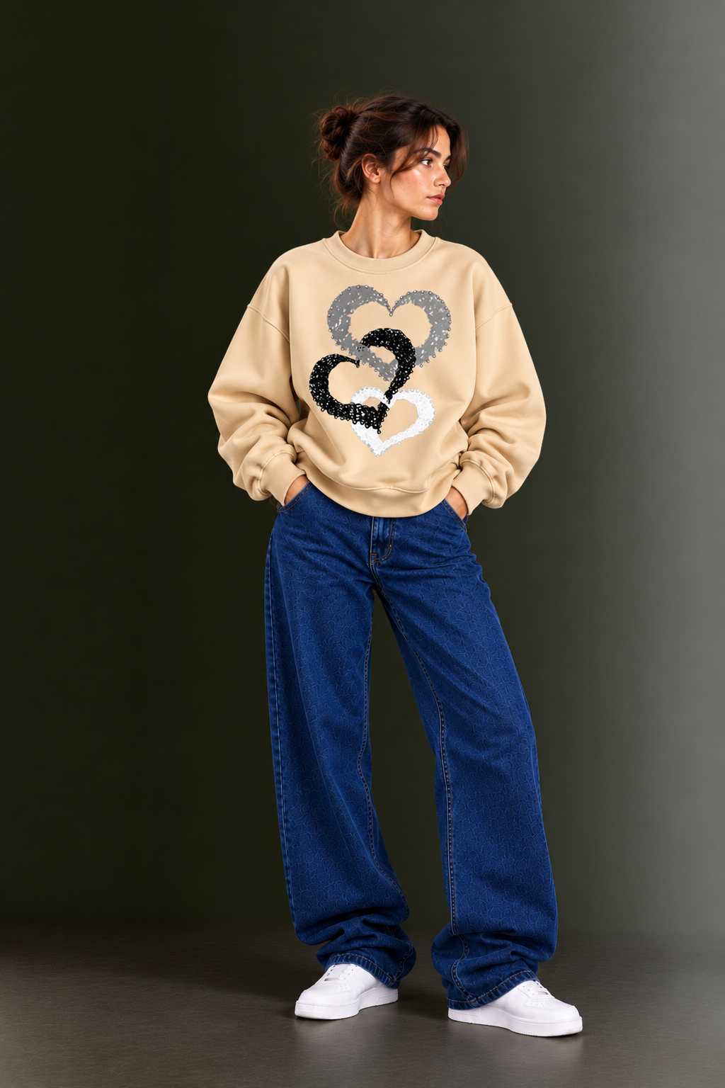 OUTPUFF Printed Oversized Drop Shoulder Crew Neck Sweatshirt