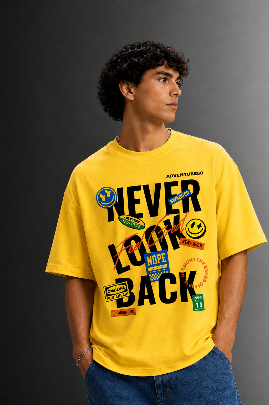Men's Drop Shoulder Front Printed T-Shirt | Graphic Tee | OUTPUFF