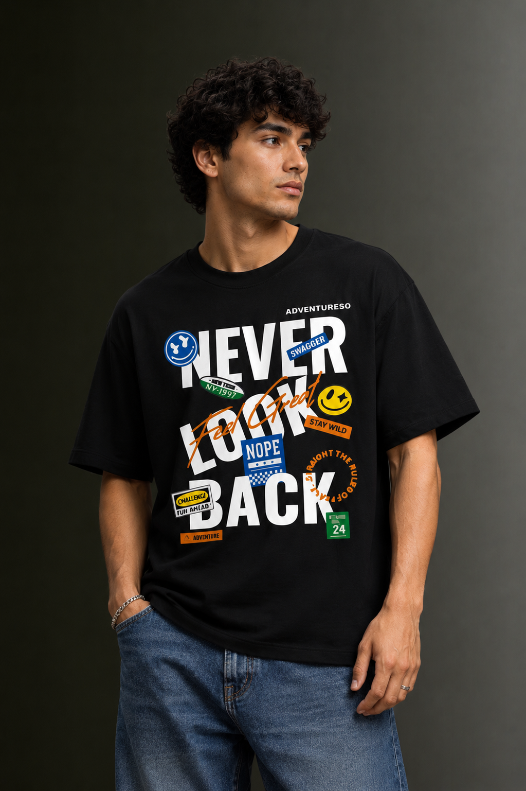 Men's Drop Shoulder Front Printed T-Shirt | Graphic Tee | OUTPUFF