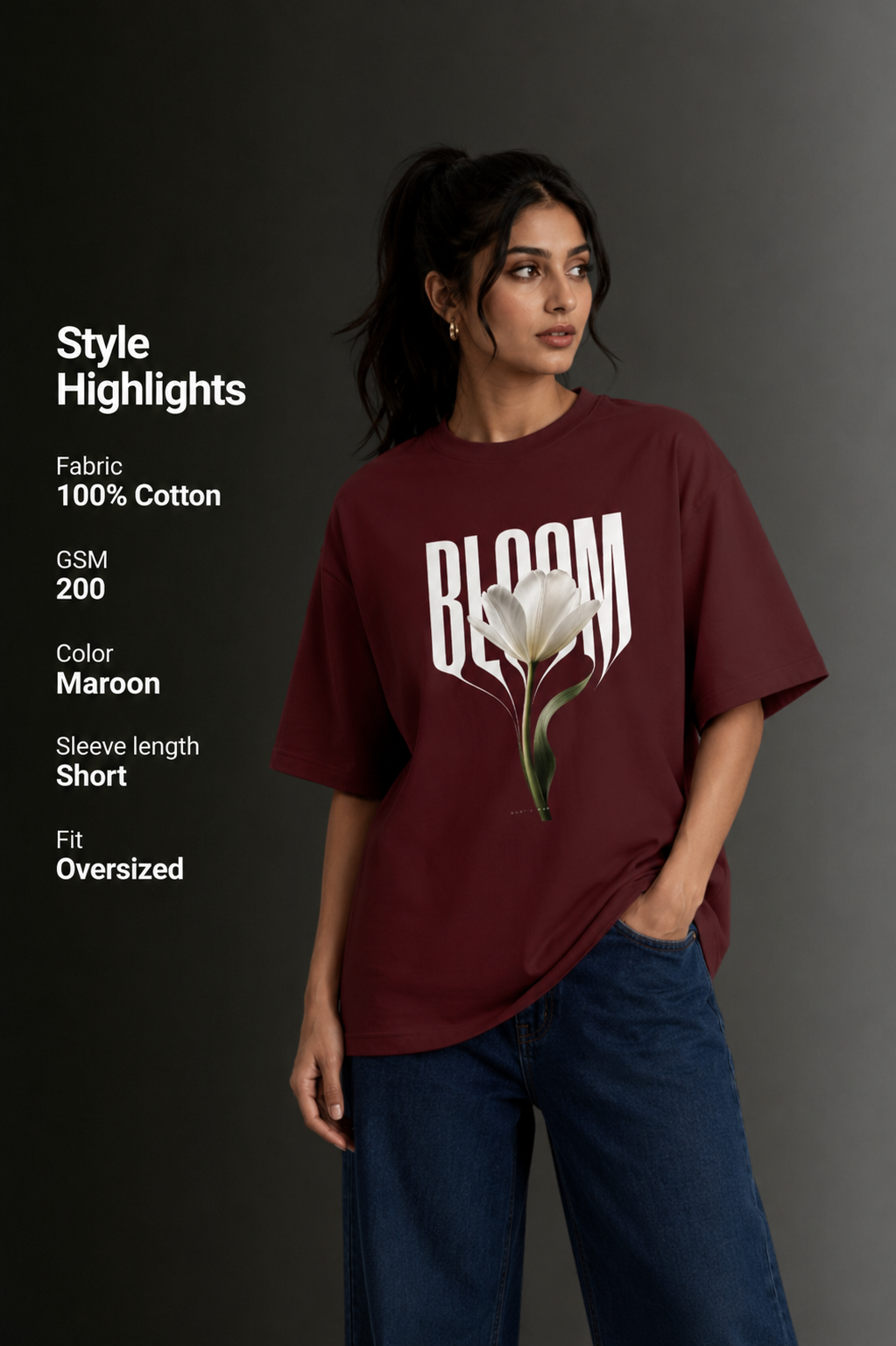 Women Drop Shoulder Front Printed T-Shirt | OUTPUFF
