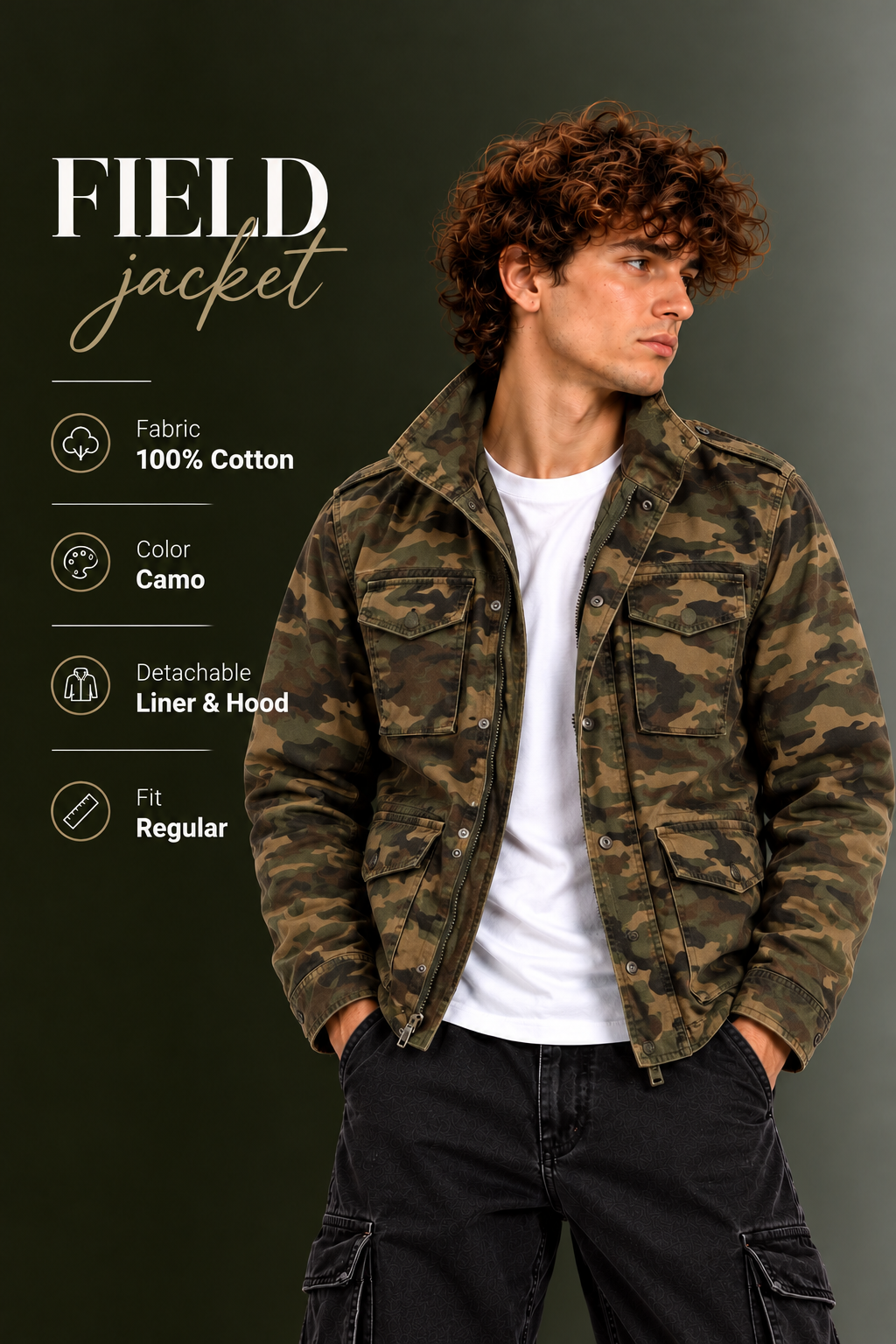 OUTPUFF Men’s Cotton-Blend Field Jacket with Removable Quilted Liner