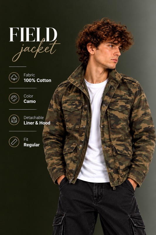 OUTPUFF Men’s Cotton-Blend Field Jacket with Removable Quilted Liner
