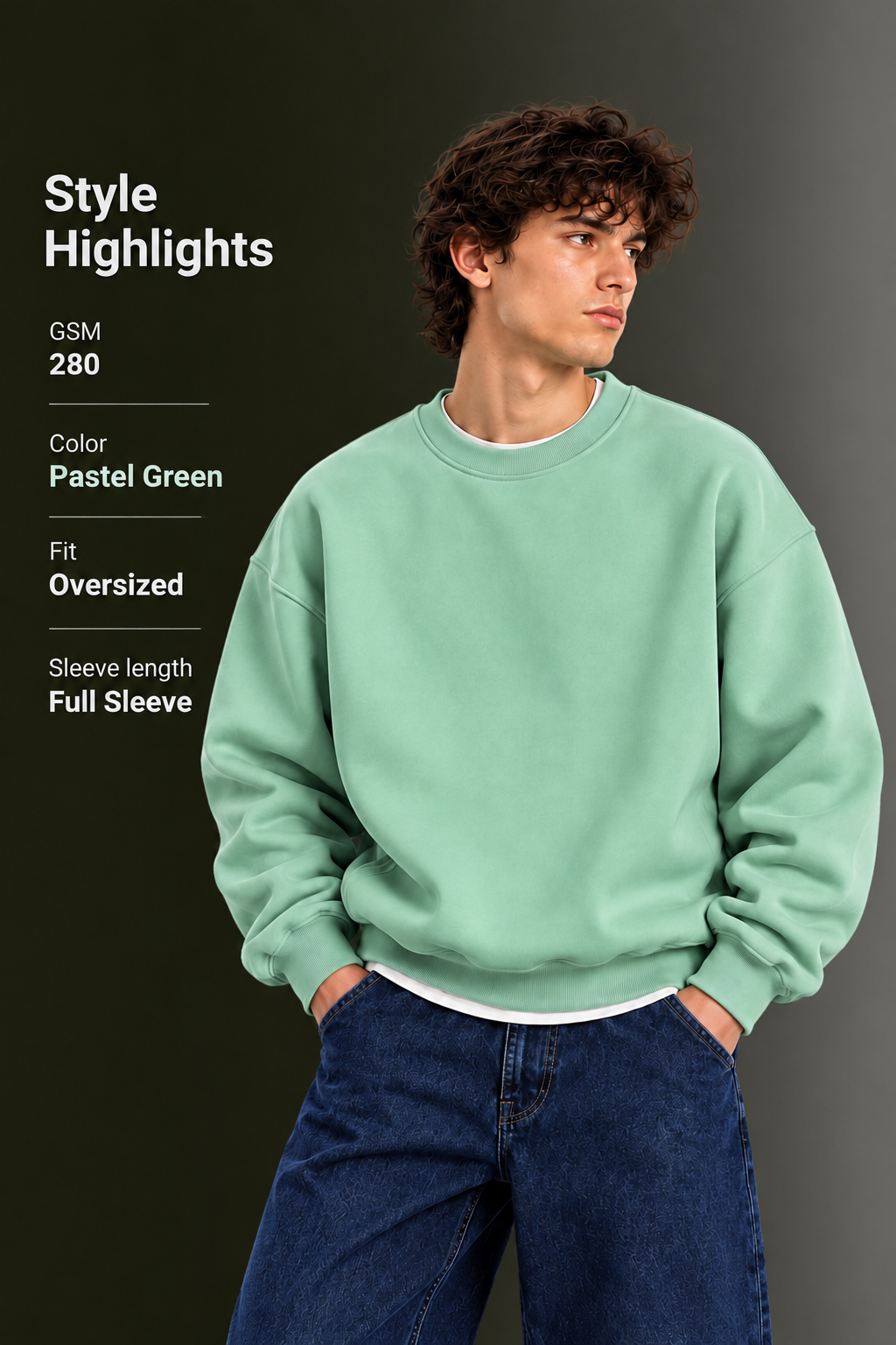 OUTPUFF Oversized Drop Shoulder Crew Neck Sweatshirt