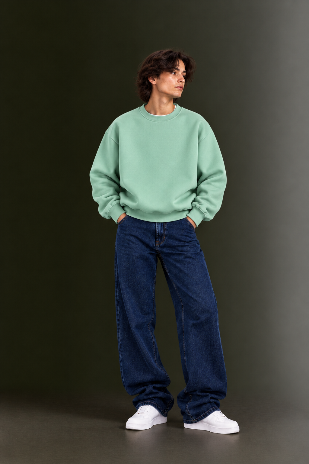 OUTPUFF Oversized Drop Shoulder Crew Neck Sweatshirt