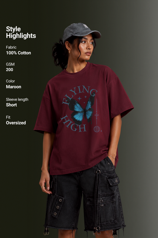 Women Drop Shoulder Front Printed T-Shirt | OUTPUFF