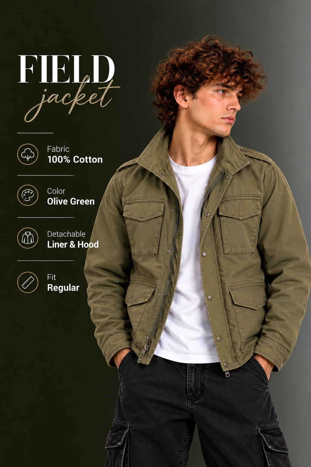 OUTPUFF Men’s Cotton-Blend Field Jacket with Removable Quilted Liner