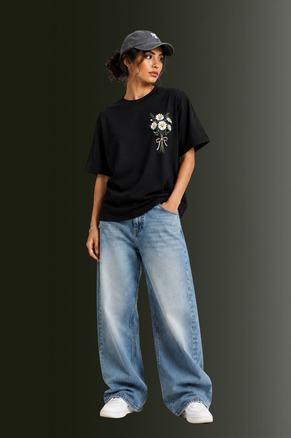 Women's Front & Back Printed Drop Shoulder T-Shirt | OUTPUFF